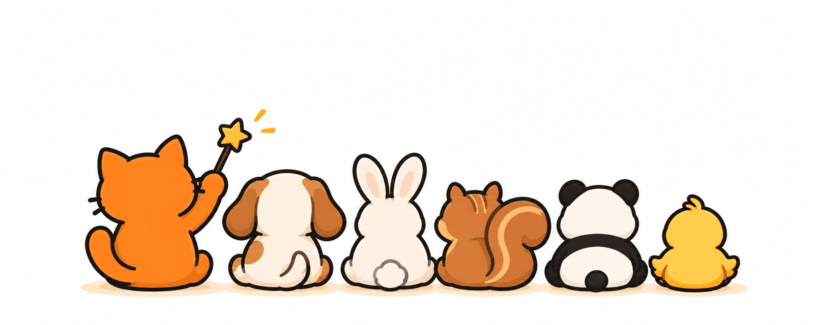 オレンジ猫が小動物たちに会社の理念を紹介しているイラスト